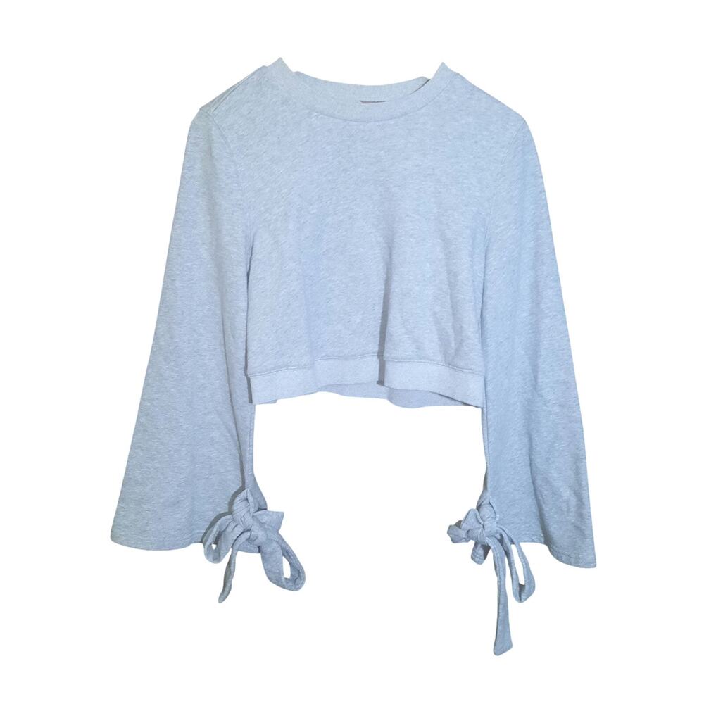 J.O.A. Womens Gray Bow Long Sleeve Bell Crop Sweatshirt Size S